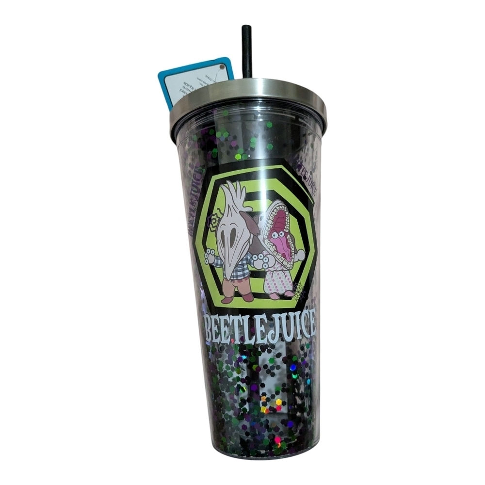 Beetlejuice Glitter Party Tumbler with Straw